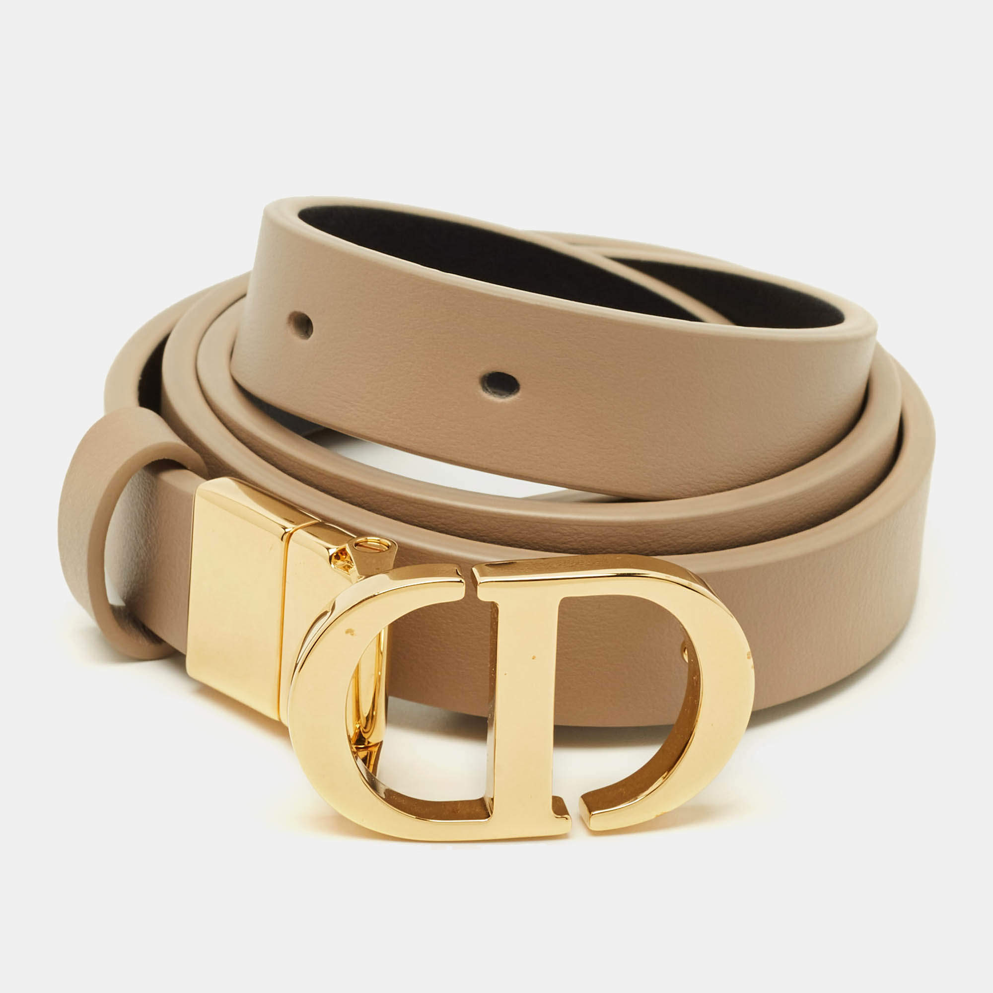 Pre Owned Dior CD 95 CM Reversible Buckle Belt Beige/Black Leather