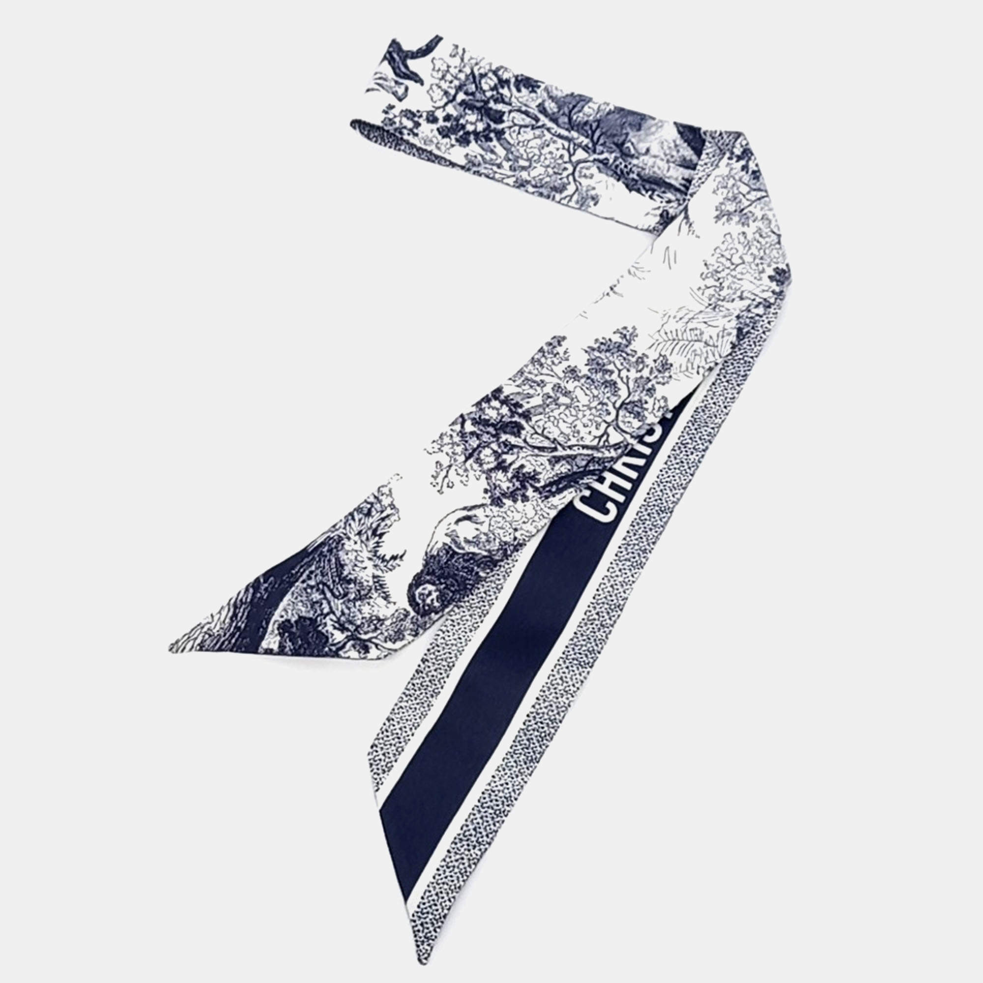 Pre Owned وشاح ديور تويلي حرير أزرق كحلي وأبيض