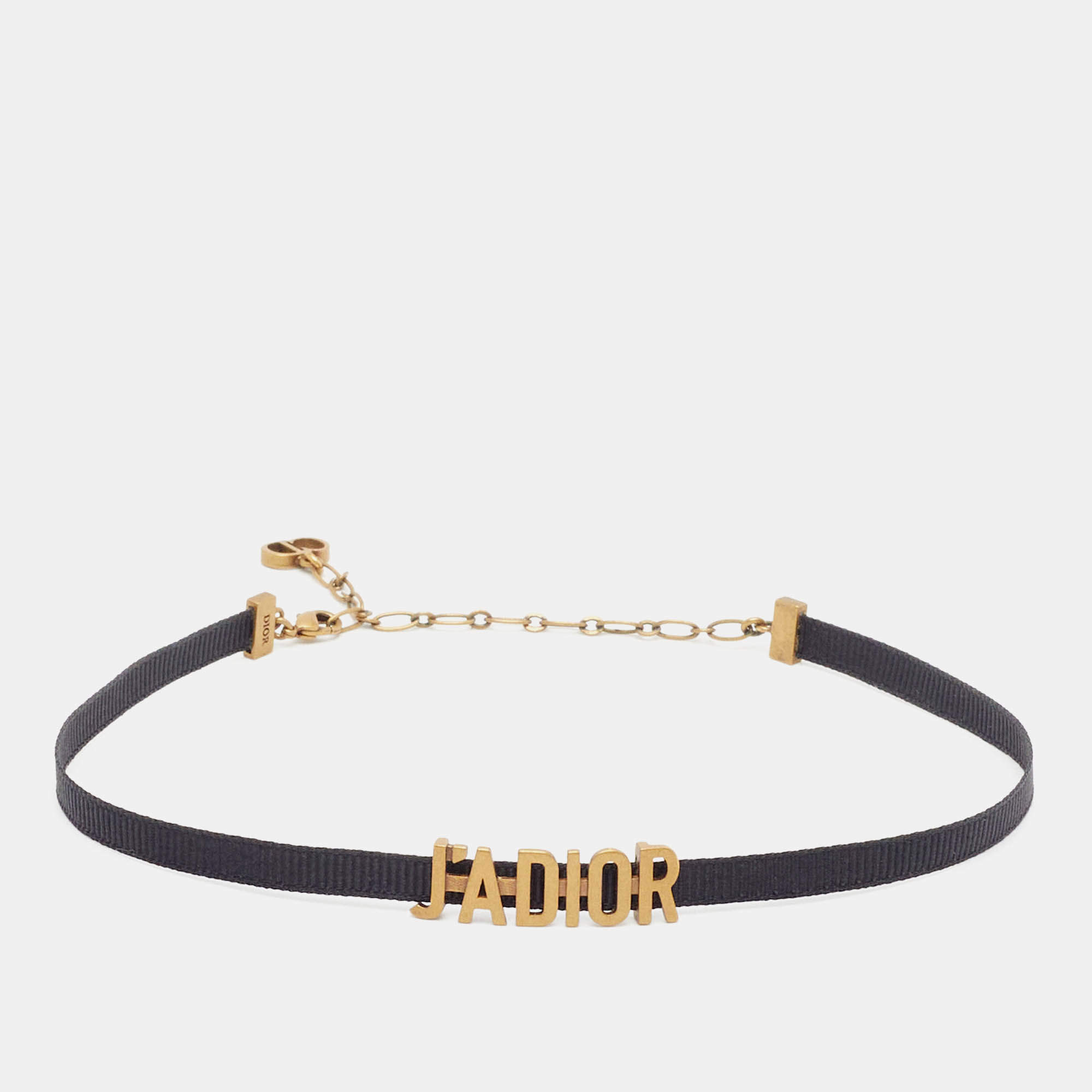 مملوكة مسبقًا Dior J'Adior Black Ribbon Gold Tone Slide Pendant Choker Necklace