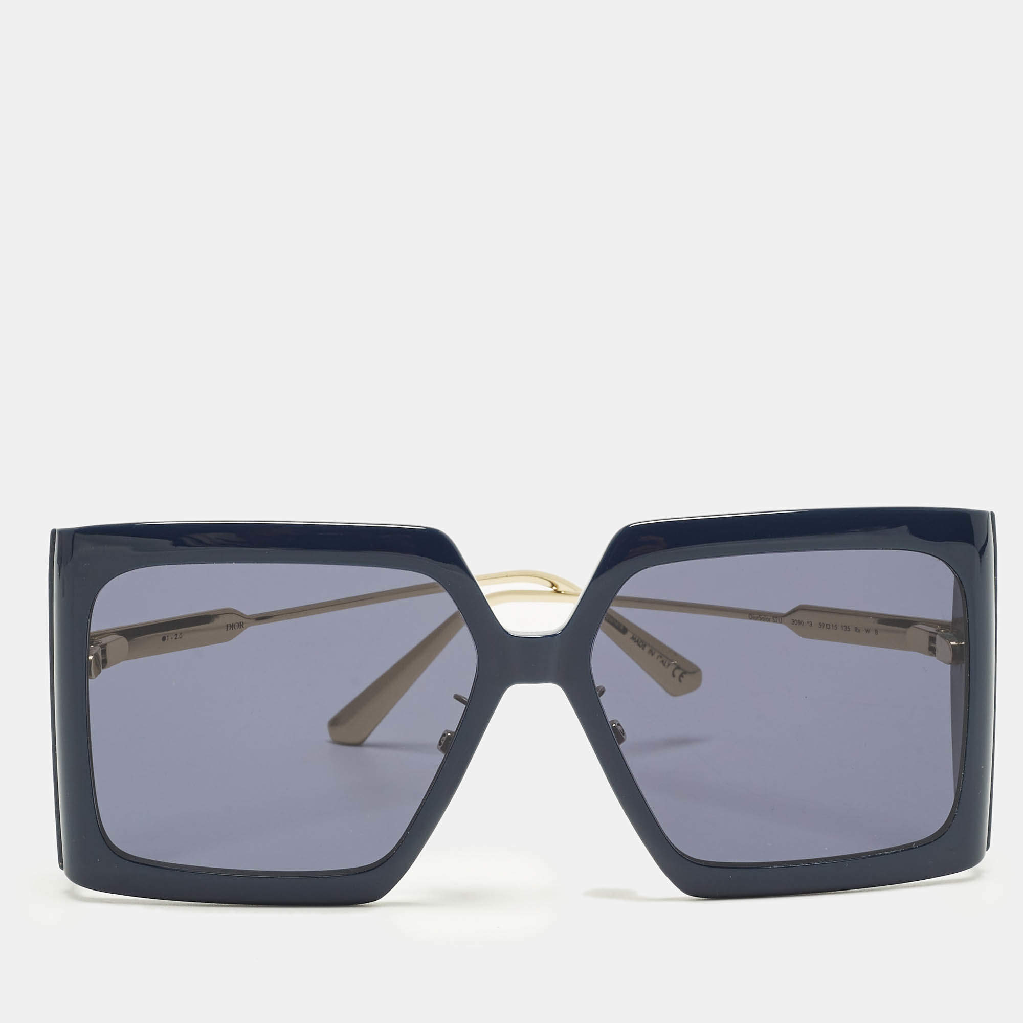 Pre Owned Dior Navy Blue/Gold Tone Dior Solar S2U 30BO Square Sunglasses