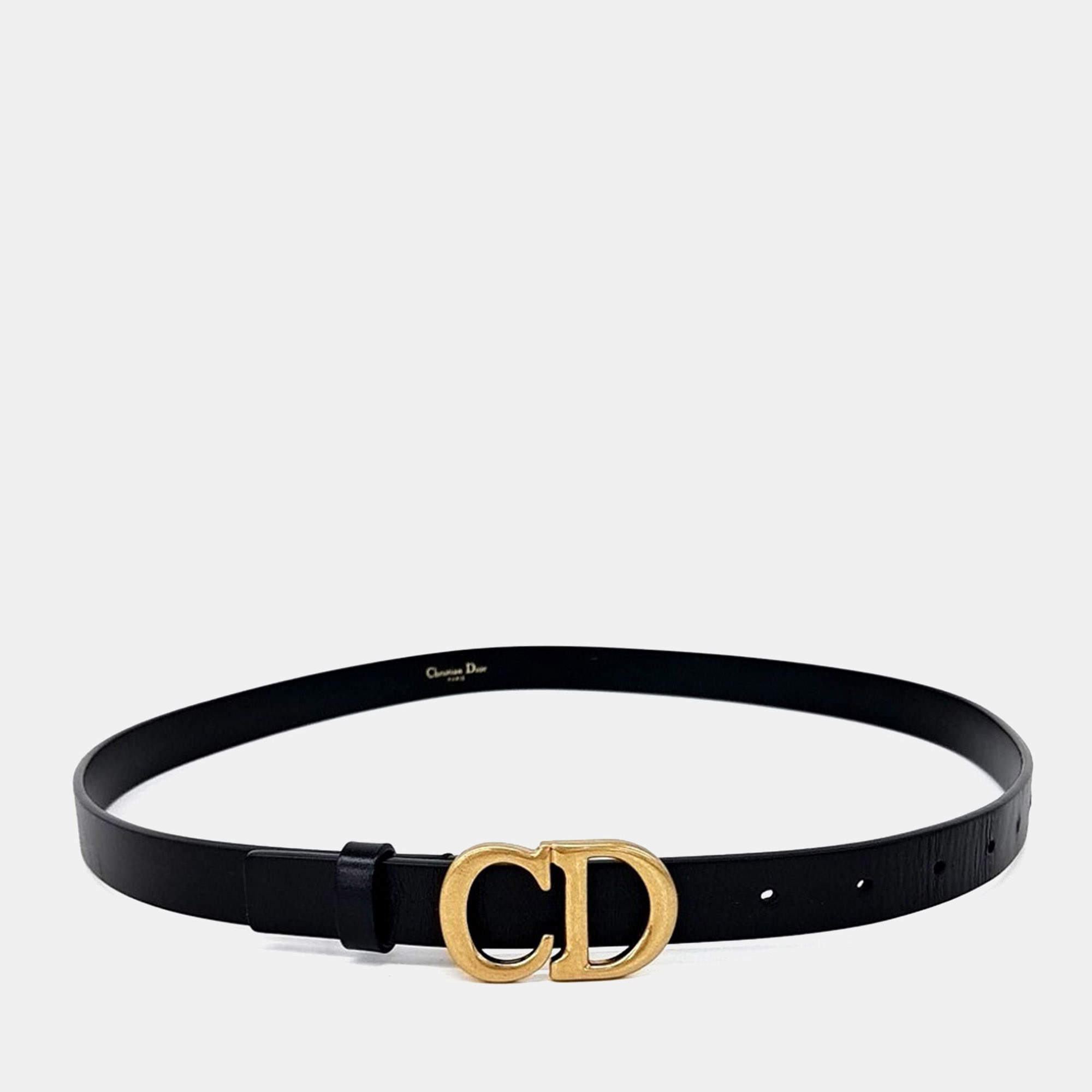 Pre Owned Dior Black Leather saddle belt