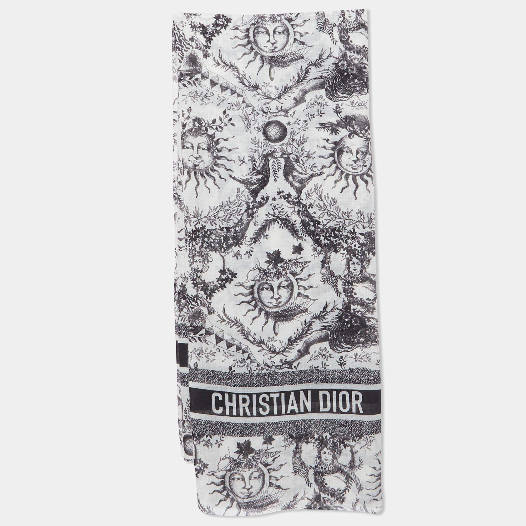 Pre Owned وشاح كريستيان ديور كشمير أبيض/أسود Toile de Jouy