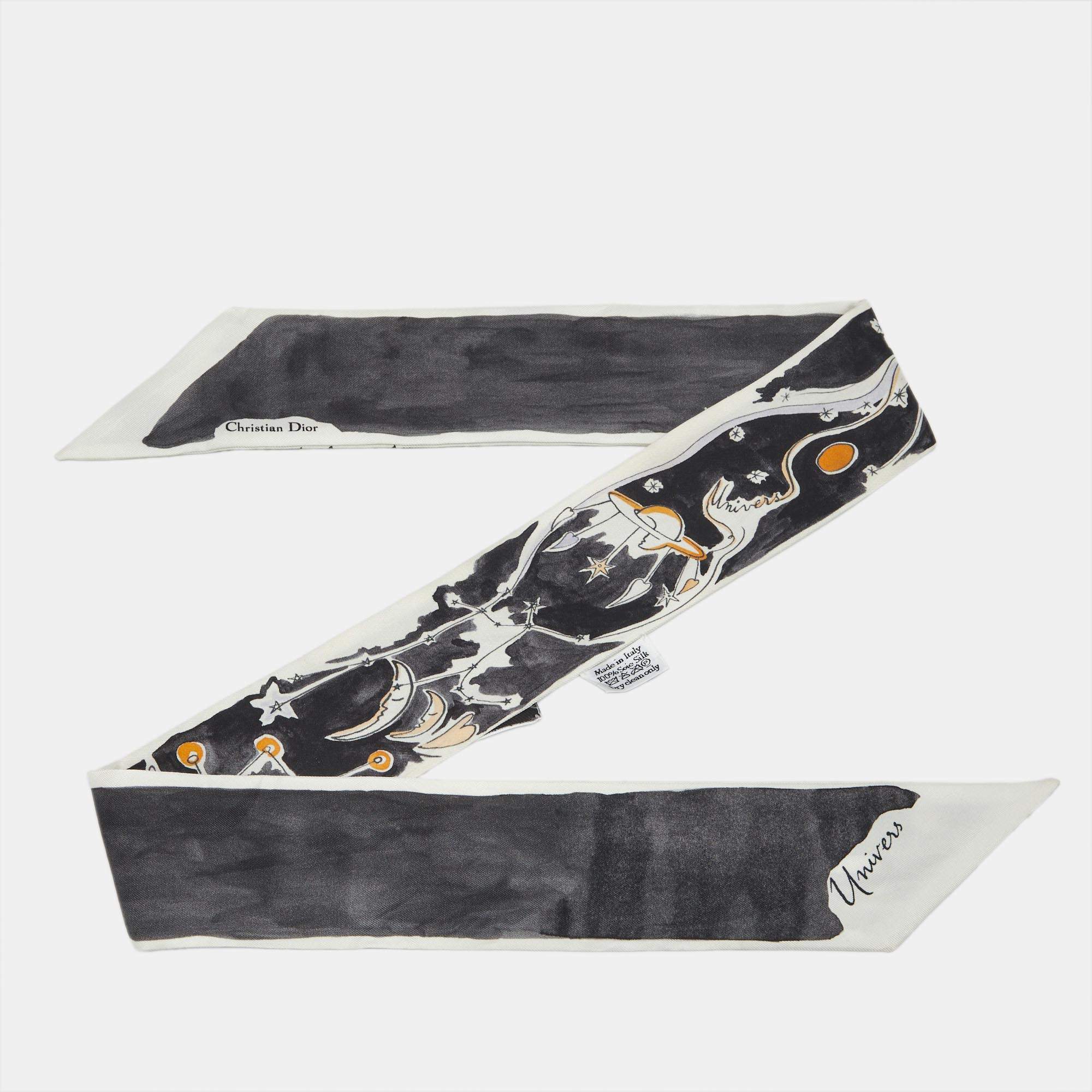 Pre Owned Christian Dior Black/White Printed Silk Univers Mitzah 