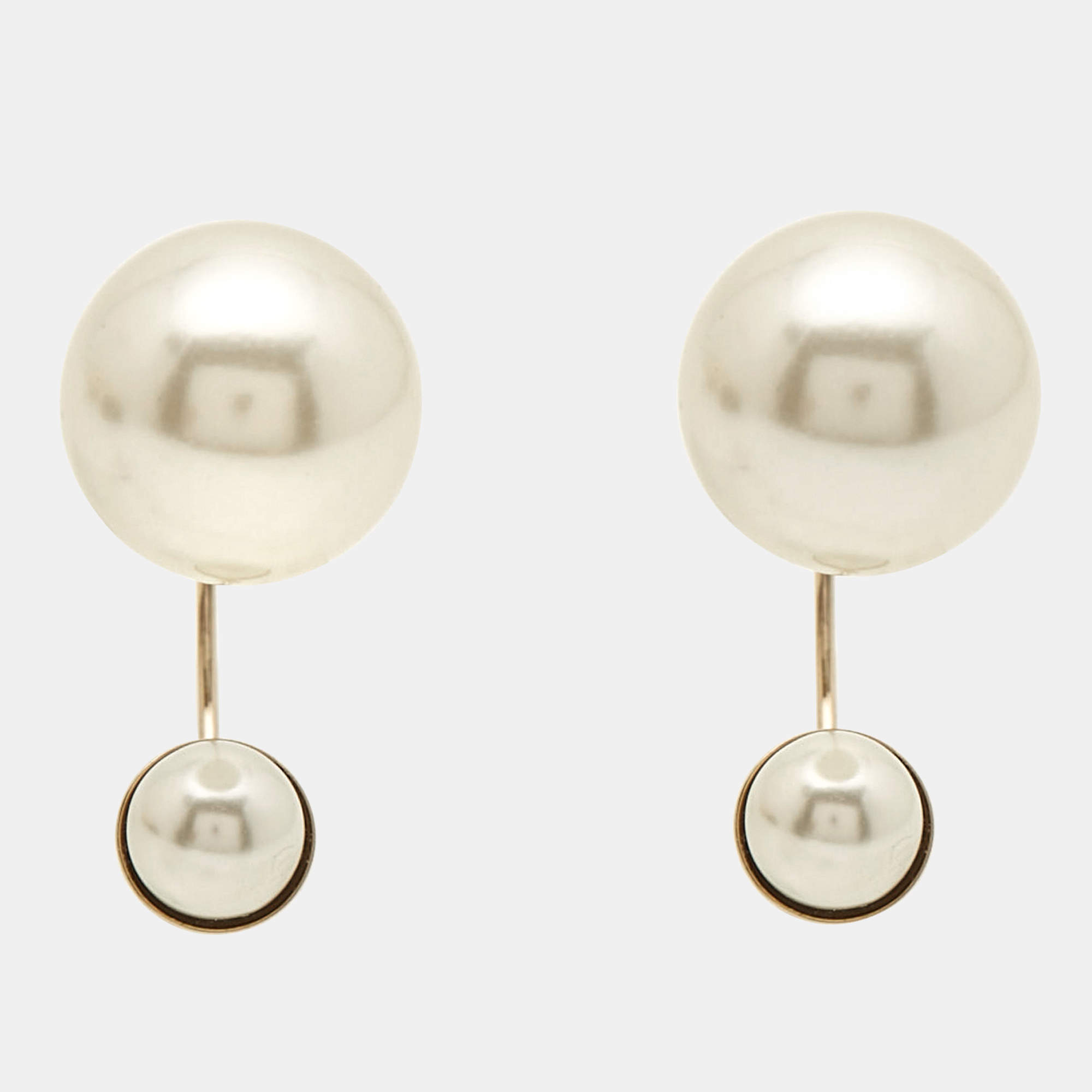 Pre Owned Dior Tribales Faux Pearl Gold Tone Earrings