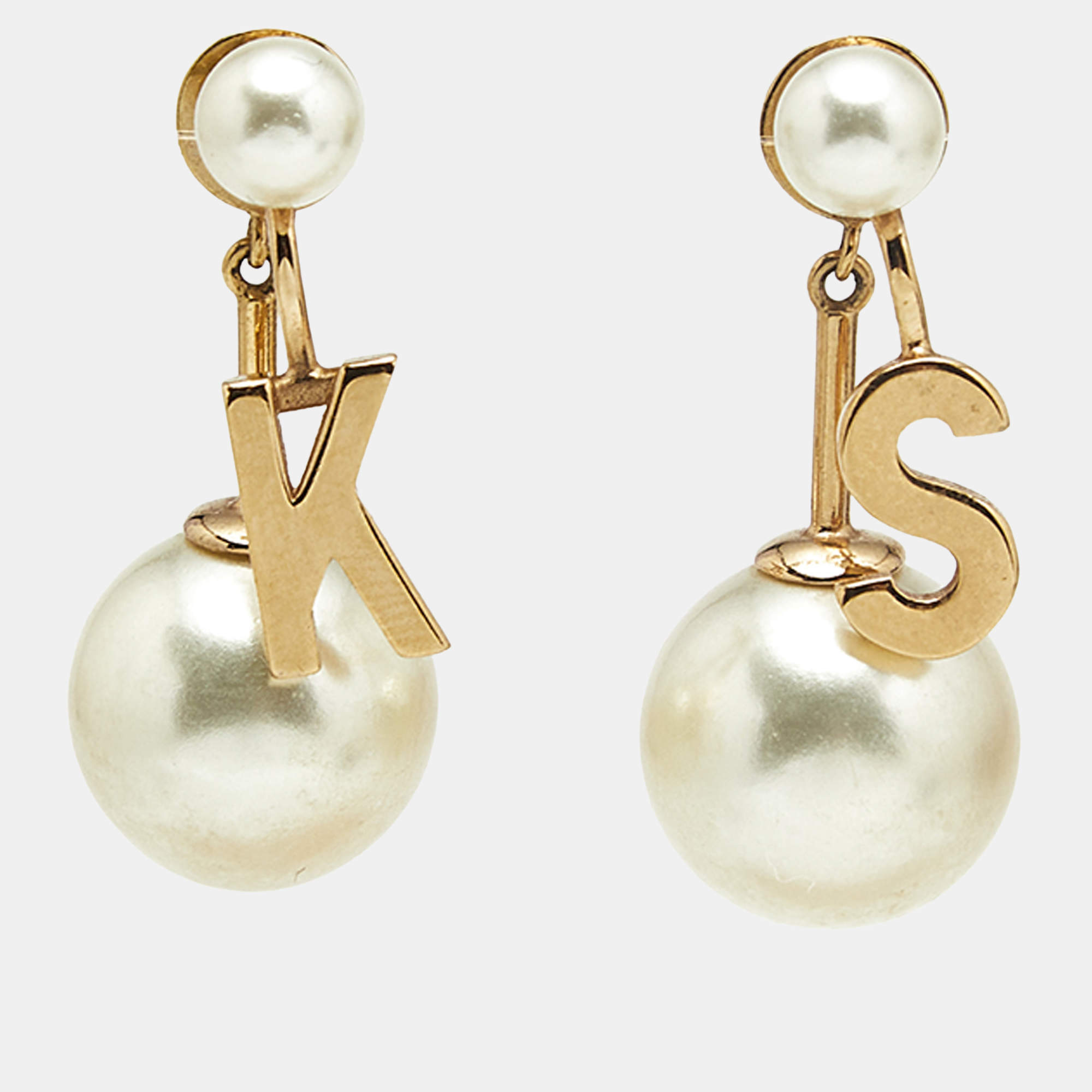 Pre Owned Dior Faux Pearl My ABCDior Tribales Letter K and S Earrings