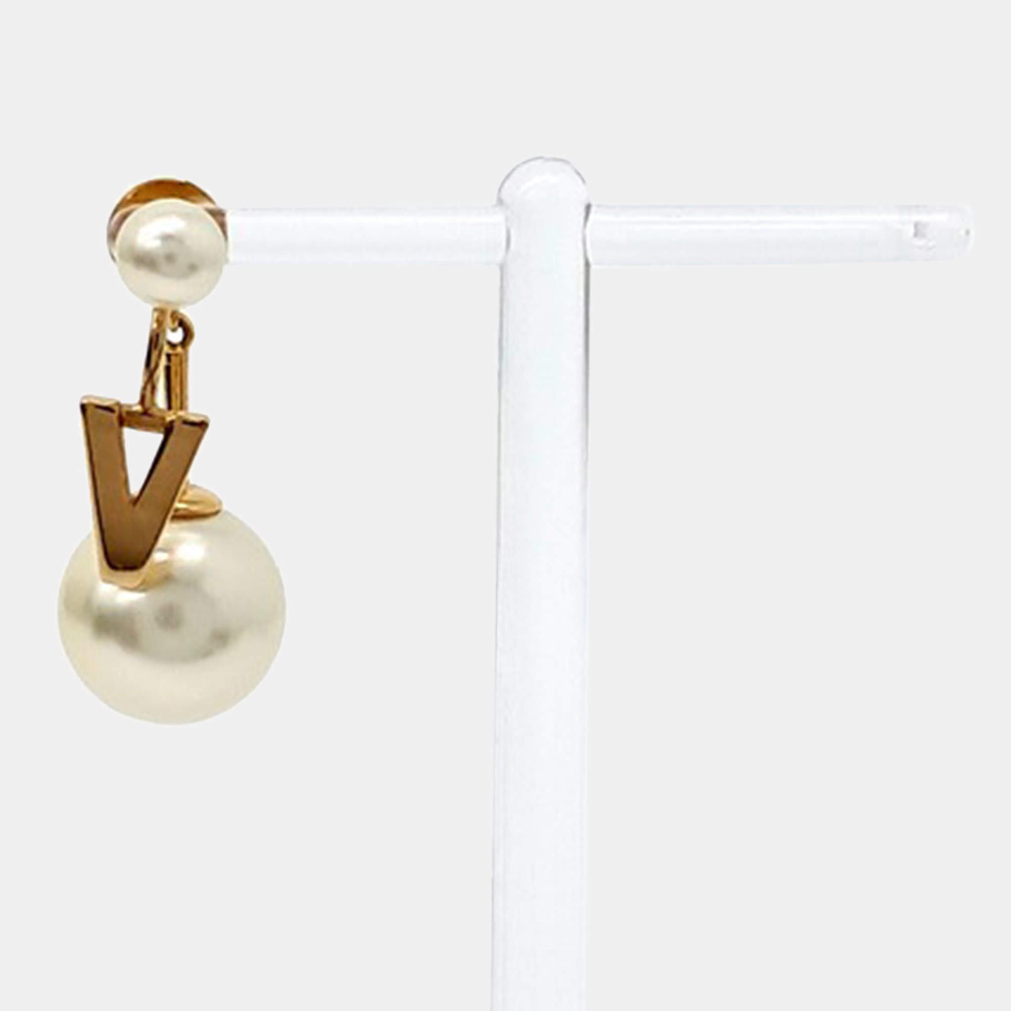 Pre Owned Christian Dior Tribal Gold Pearl Earrings