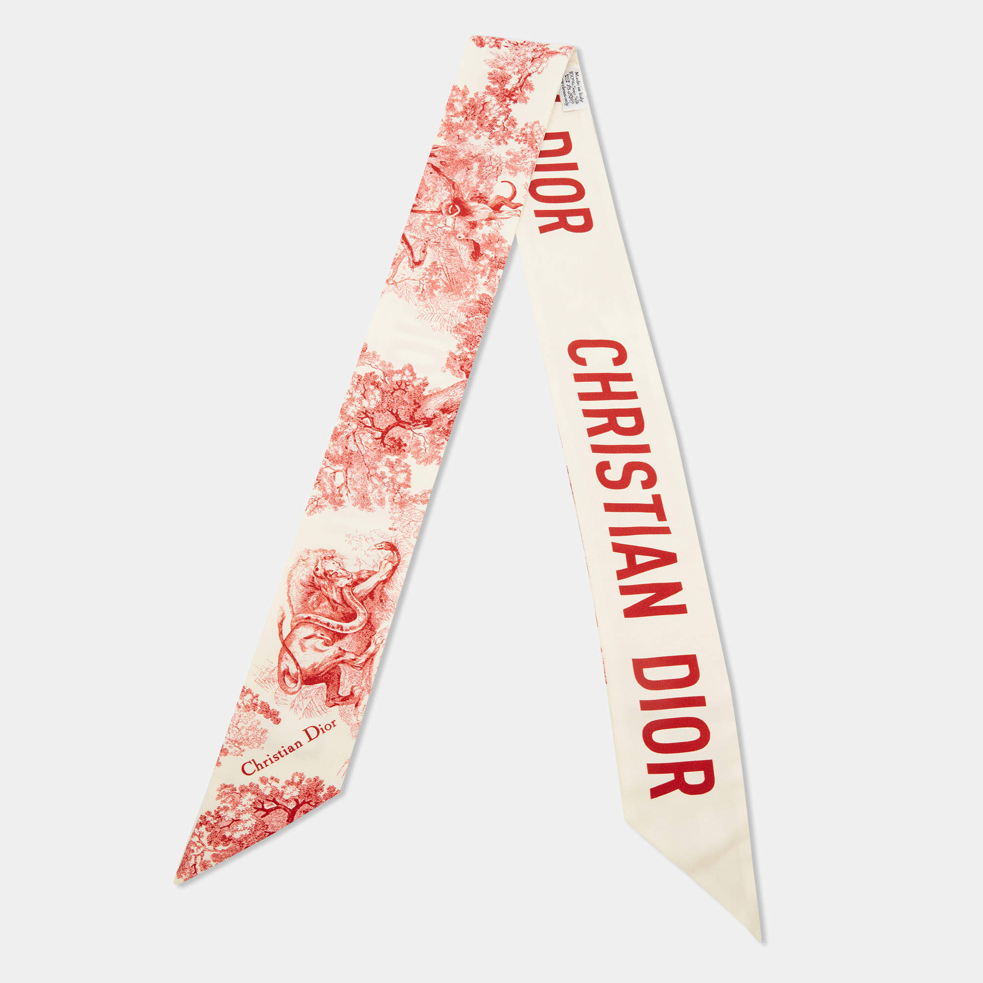 Pre Owned Christian Dior Cream/Red Toile de Jouy Print Silk Mitzah Scarf