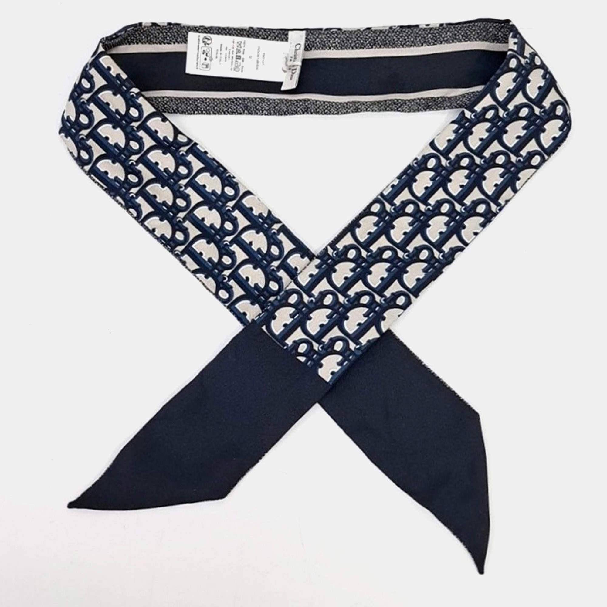 Pre Owned Christian Dior Mitzah Navy Blue Silk Scarf