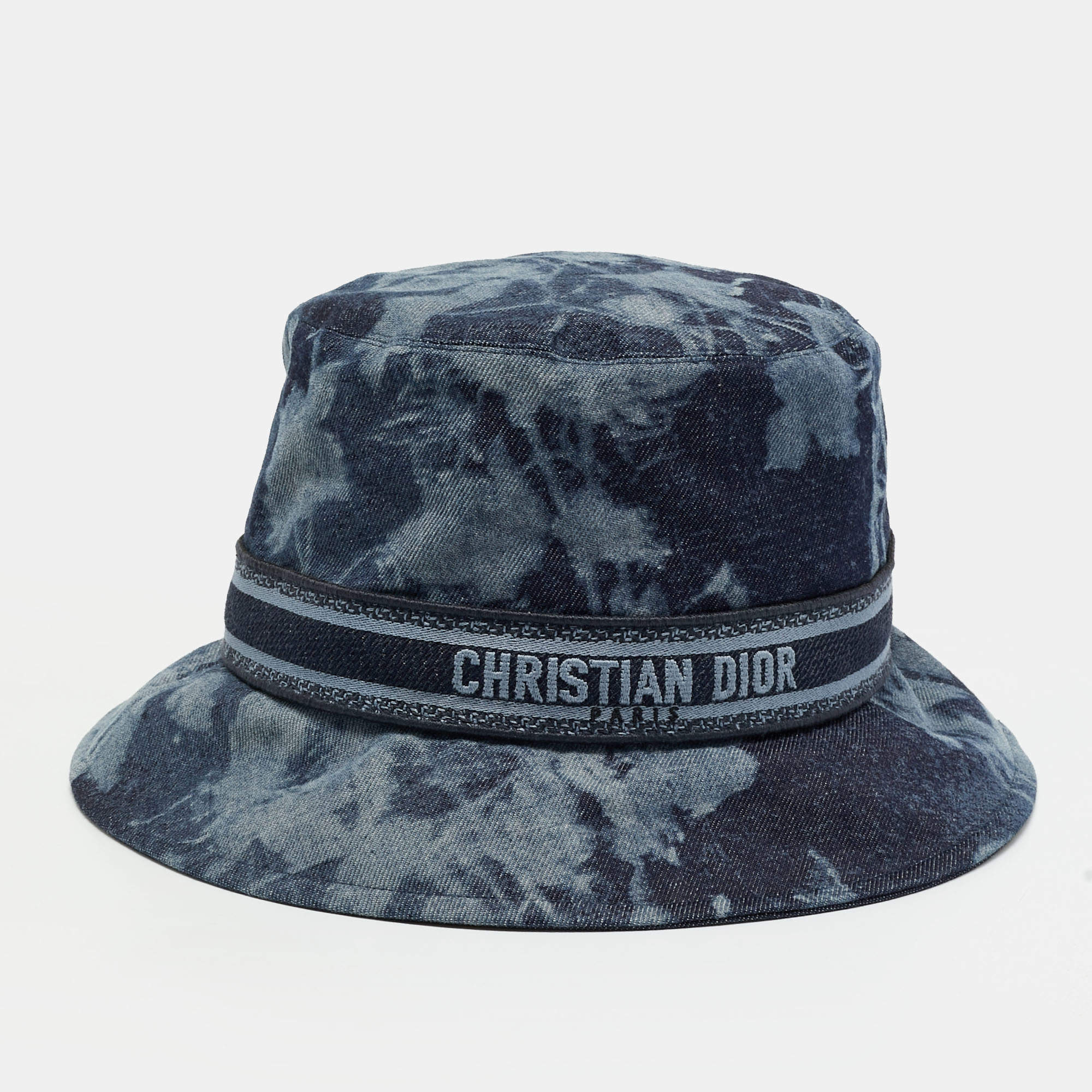 Pre Owned Christian Dior Blue Denim D-Bobby Bucket Hat Size 58 