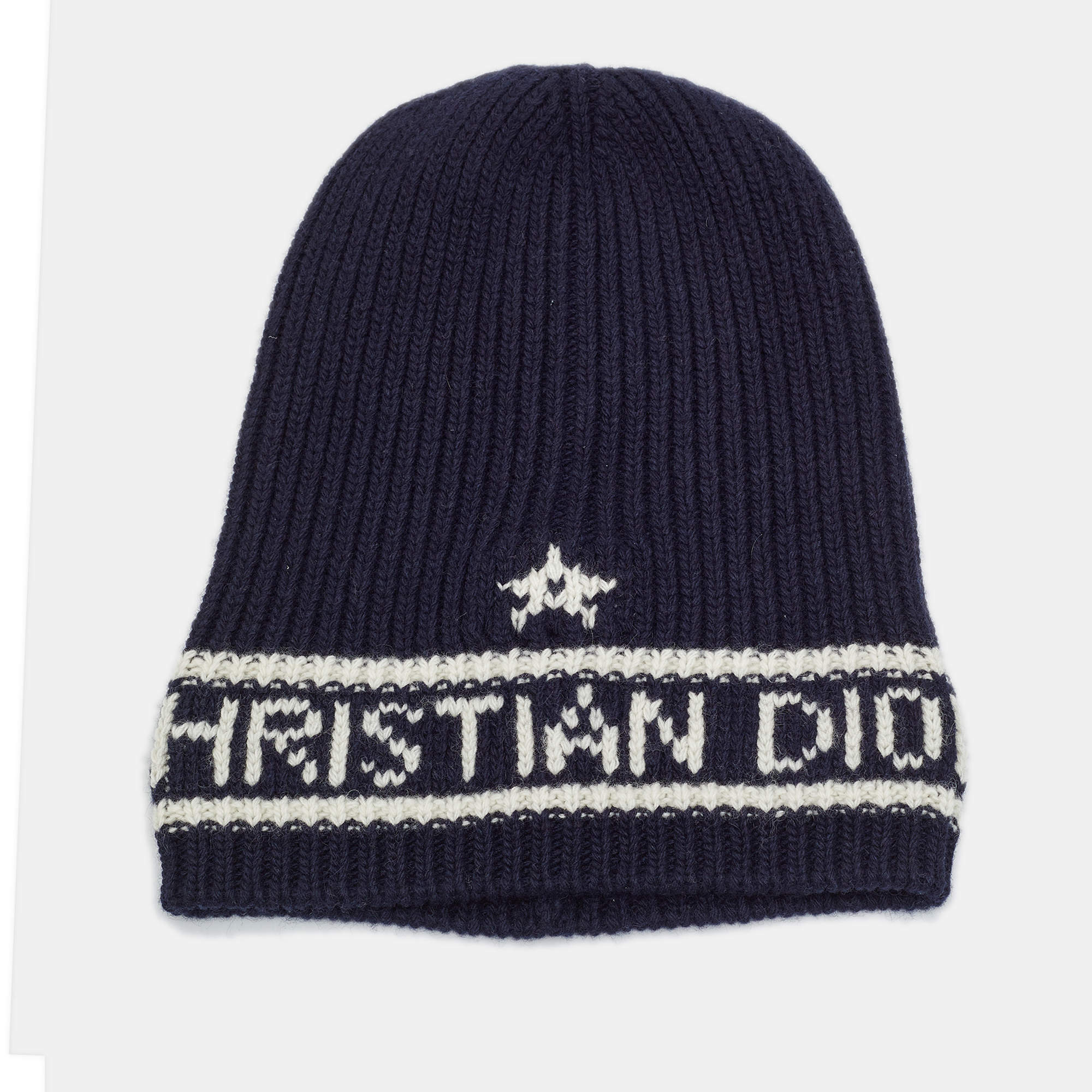 Pre Owned Christian Dior Navy Blue Cashmere Wool Blend Knit Beanie One Size 