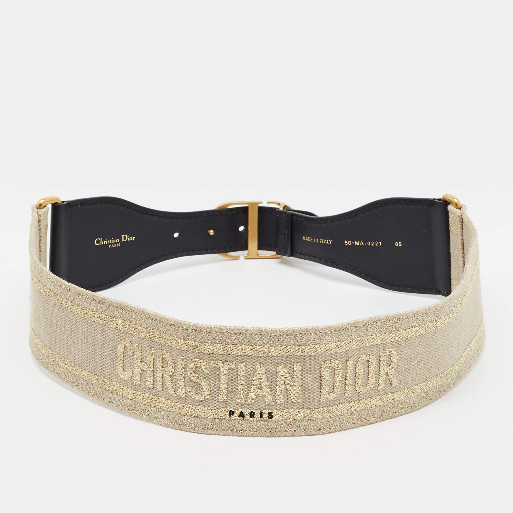 مملوكة مسبقًا Dior CD Logo 85 CM Waist Belt Beige/Black Embroidered Canvas and Leather