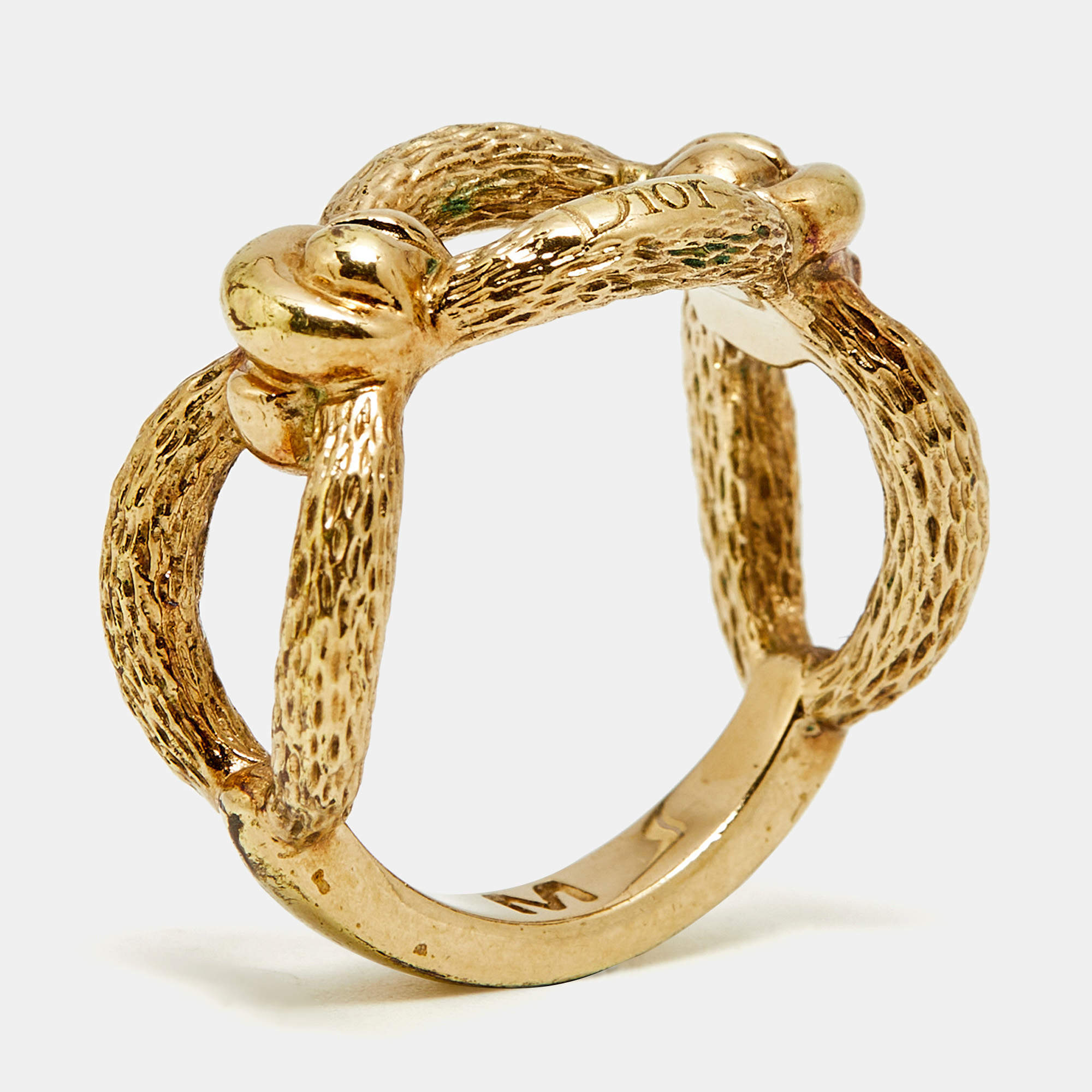 Pre Owned Dior Knot Gold Tone Ring Size 52
