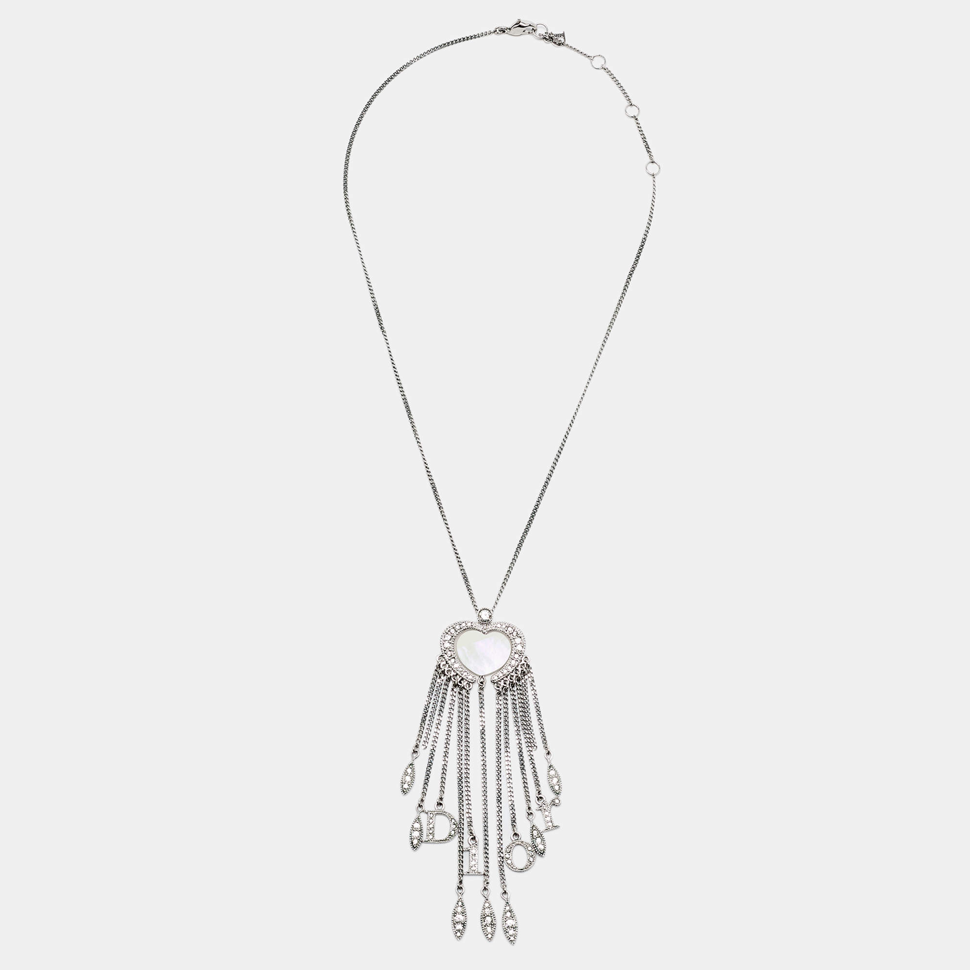 Pre Owned Dior Mother of Pearl Crystals Silver Tone Necklace