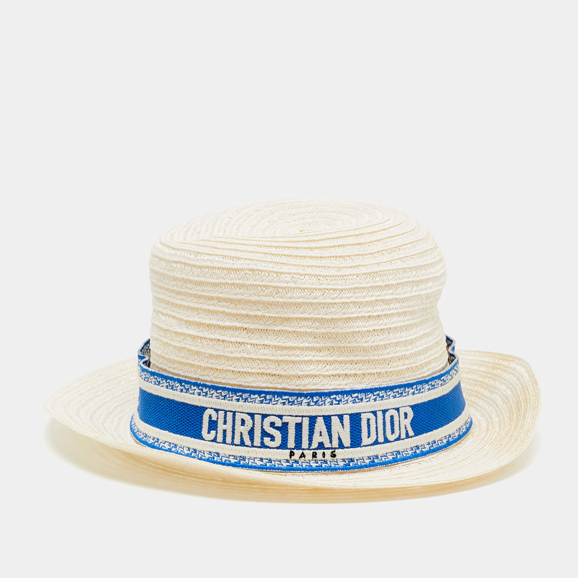 Pre Owned Christian Dior Beige D-Bobby Straw Hat Size 57
