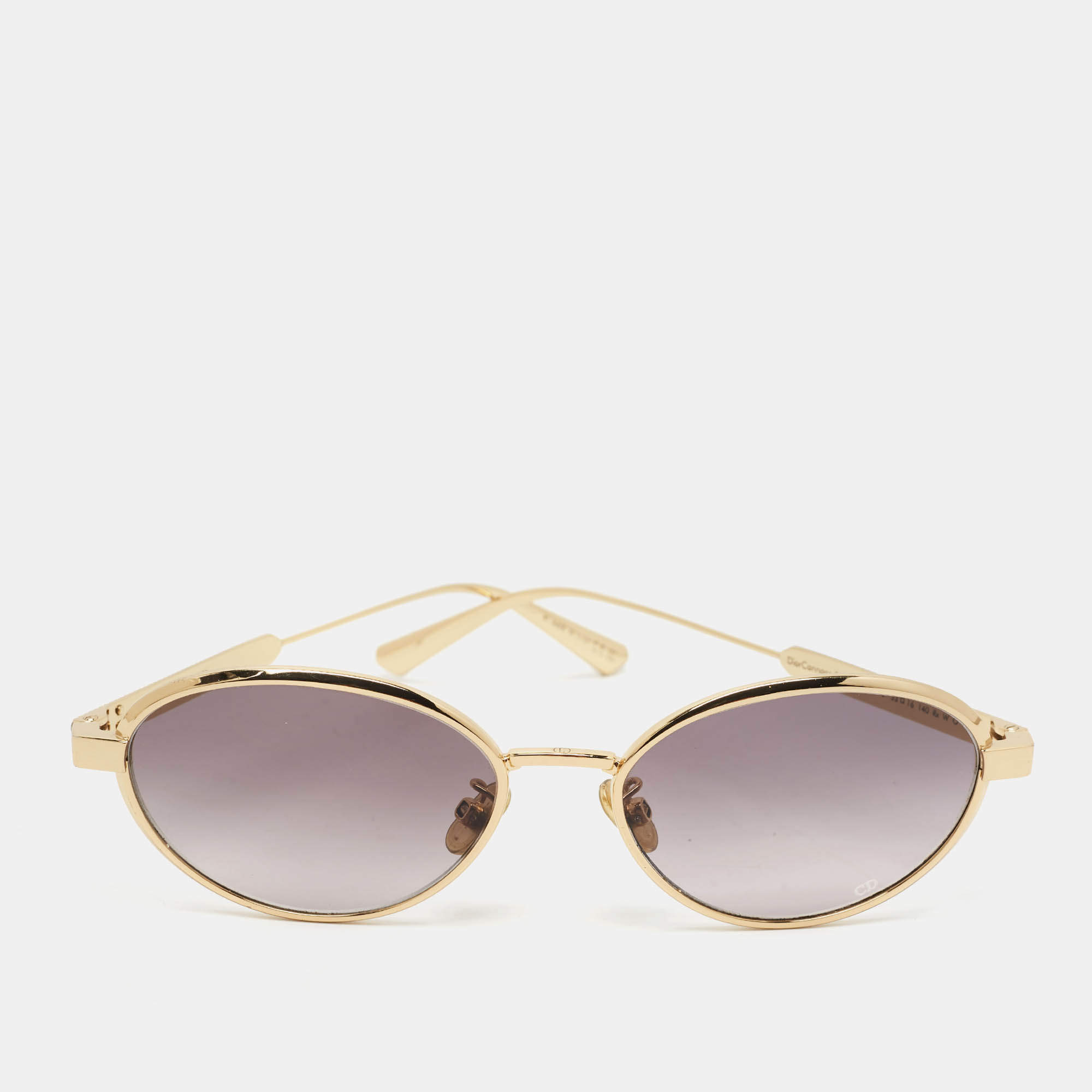 Pre Owned Dior Grey/Gold Tone Gradient Cannage R1U Oval Sunglasses