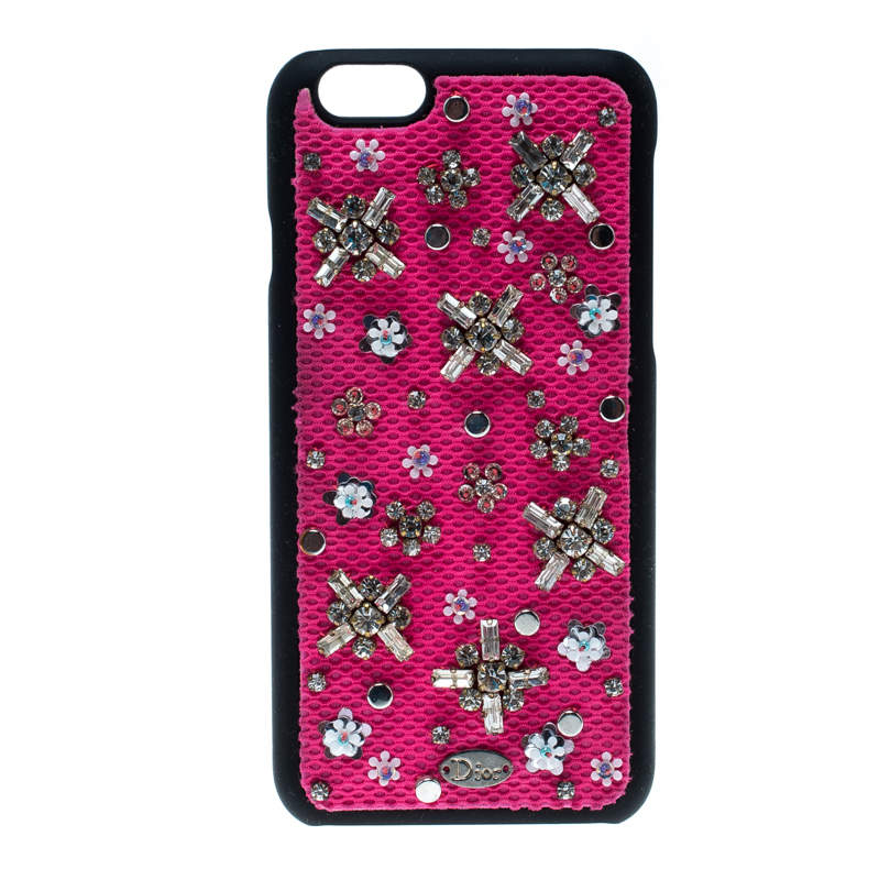 Pre Owned Dior Pink Crystal and Fabric Stardust Embellished IPhone 6 Case