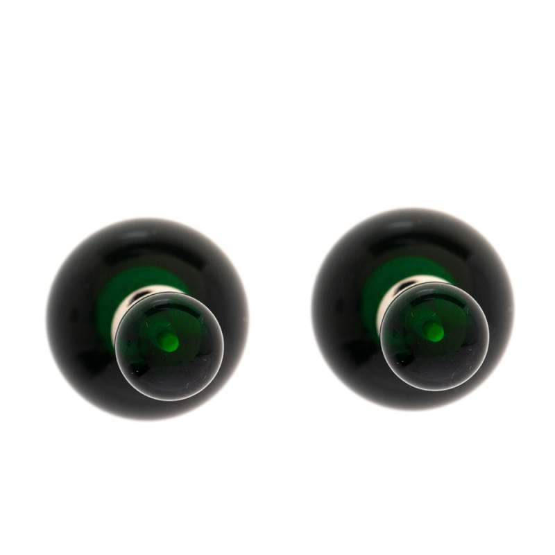 Pre Owned Dior Tribale Green Resin Silver Tone Stud Earrings 