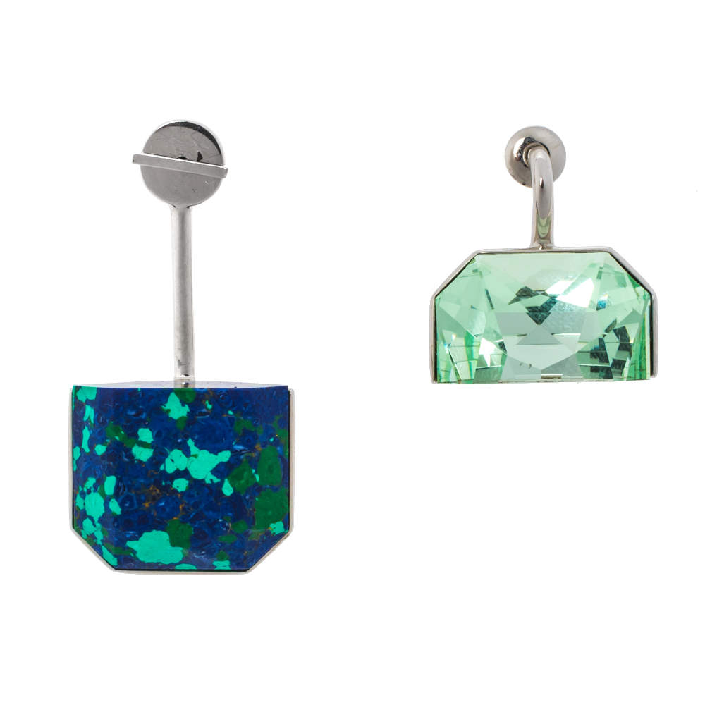 Dior Malachite Stone & Crystal Asymmetric Drop Earrings