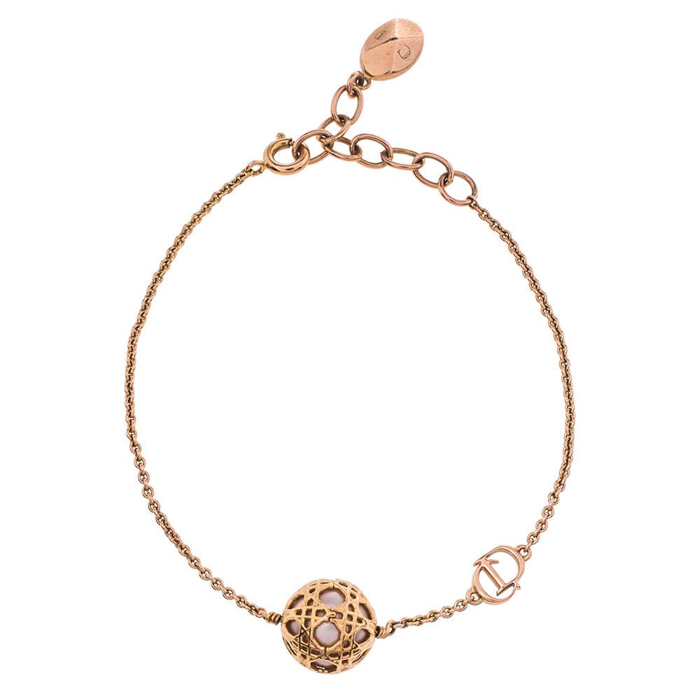 Dior Secret Cannage Faux Pearl Rose Gold Tone Bracelet