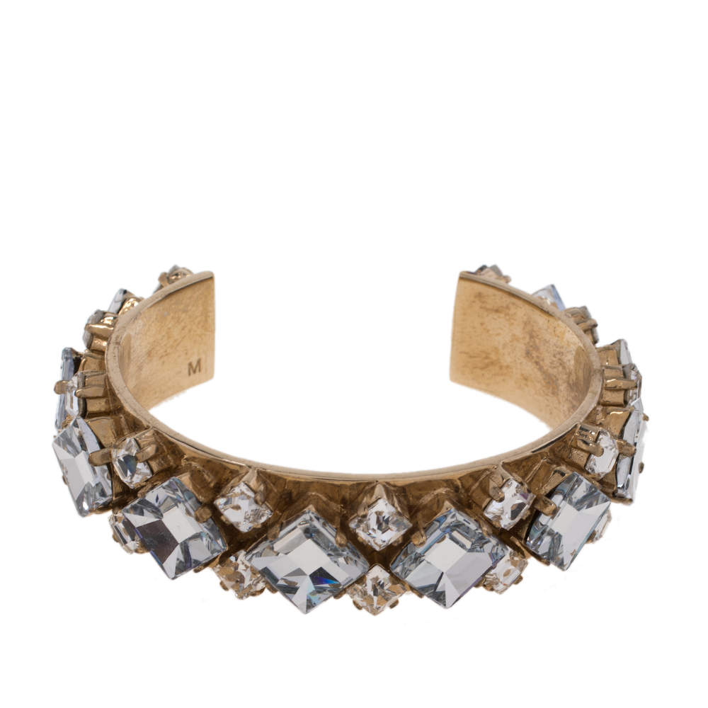 مملوكة مسبقًا Dior Crystal Embellished Gold Tone Open Cuff Bracelet M
