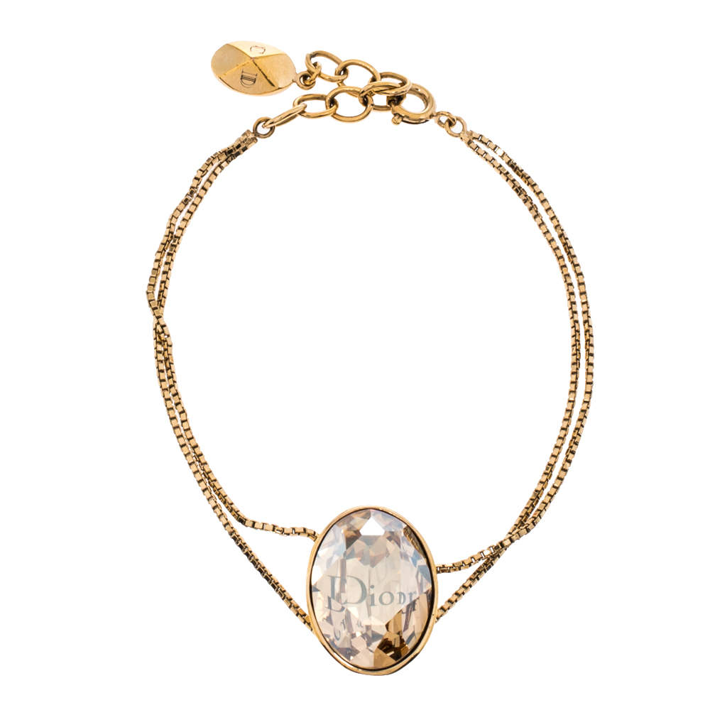 Dior Brown Crystal Tiered Gold Tone Bracelet