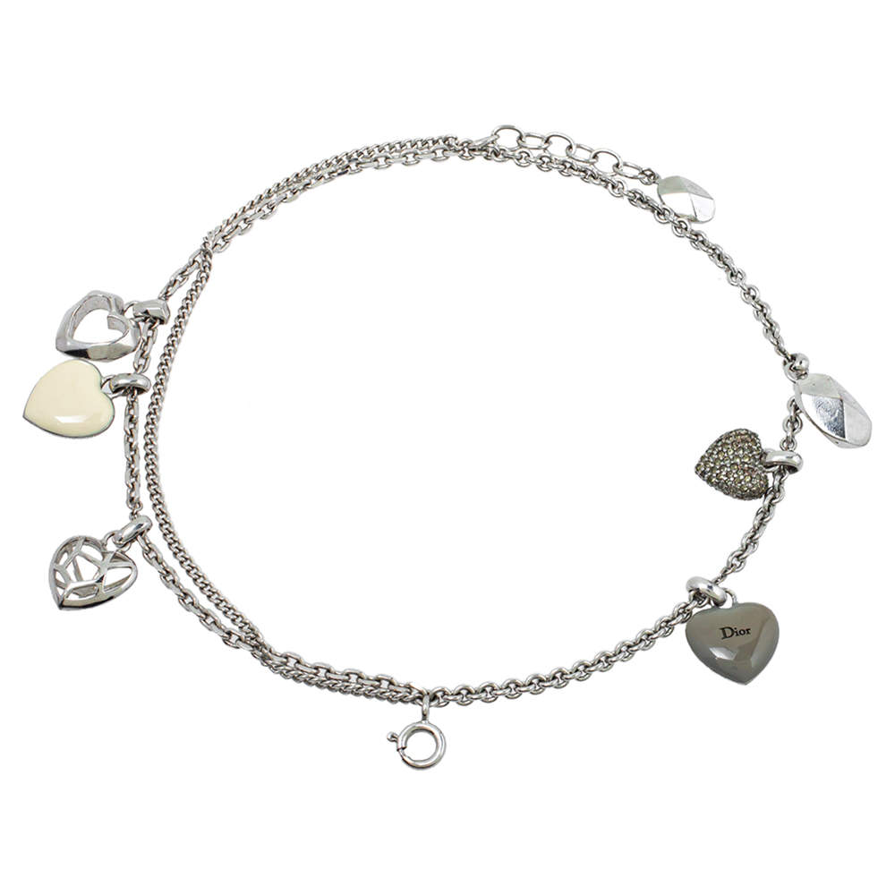 Dior Silver Tone Pop Hearts Charm Layered Bracelet