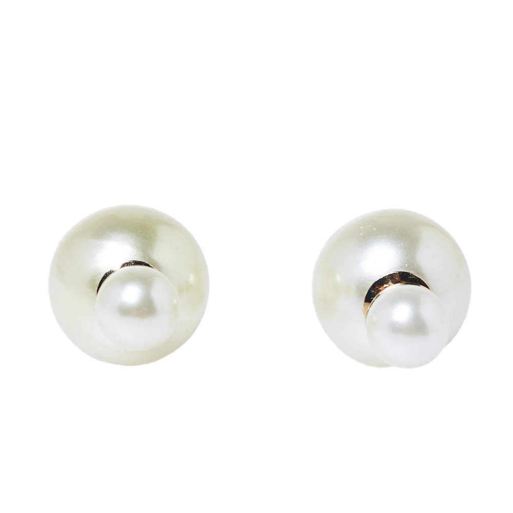 Pre Owned Dior Cream Faux Pearl Mise en Dior Tribales Earrings