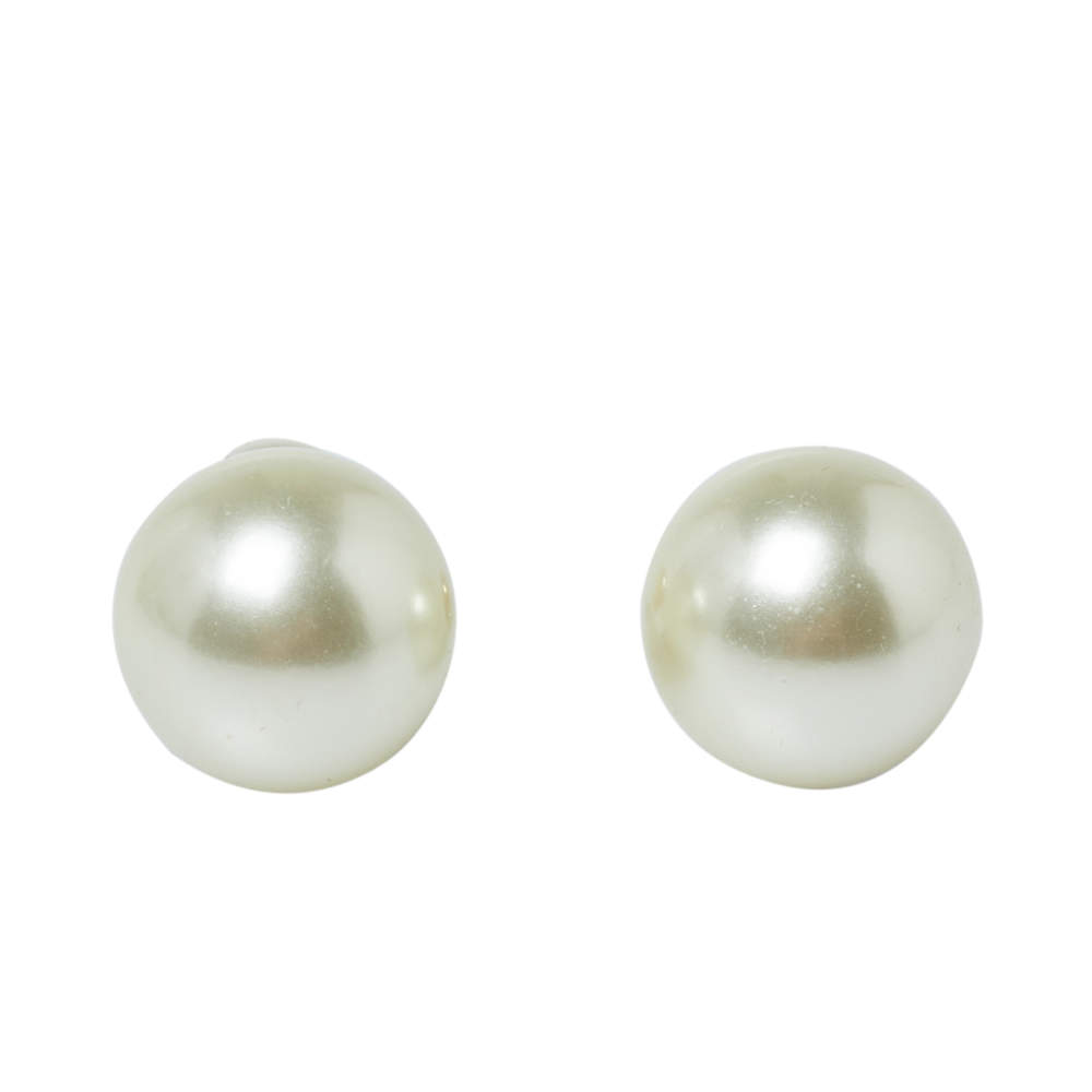 Pre Owned Dior Tribales Faux Pearl Gold Tone Stud Earrings