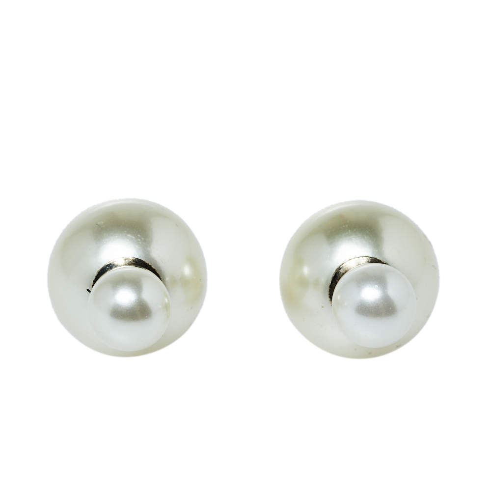 Pre Owned Dior Cream Faux Pearl Mise en Dior Tribales Stud Earrings