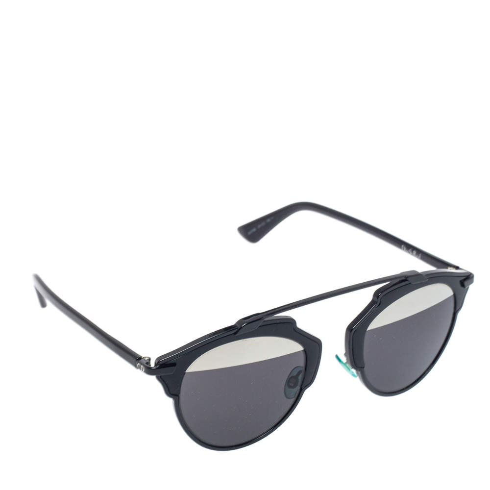 نظارة شمسية ديور "سو ريال" مستديرة عاكسة سوداء و رصاصية و فضية
