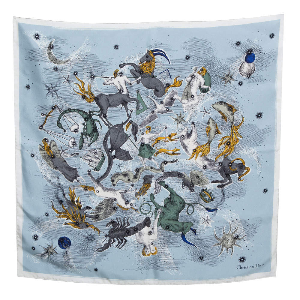 مملوكة مسبقًا Dior Pale Blue Zodiac Print Silk Scarf