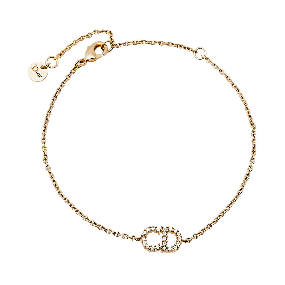 Pre Owned Dior Clair D Lune Crystal Gold Tone Bracelet