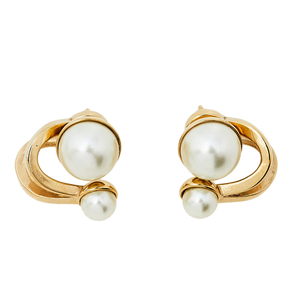 Pre Owned Dior UltraDior Gold Tone Faux Pearl Earrings