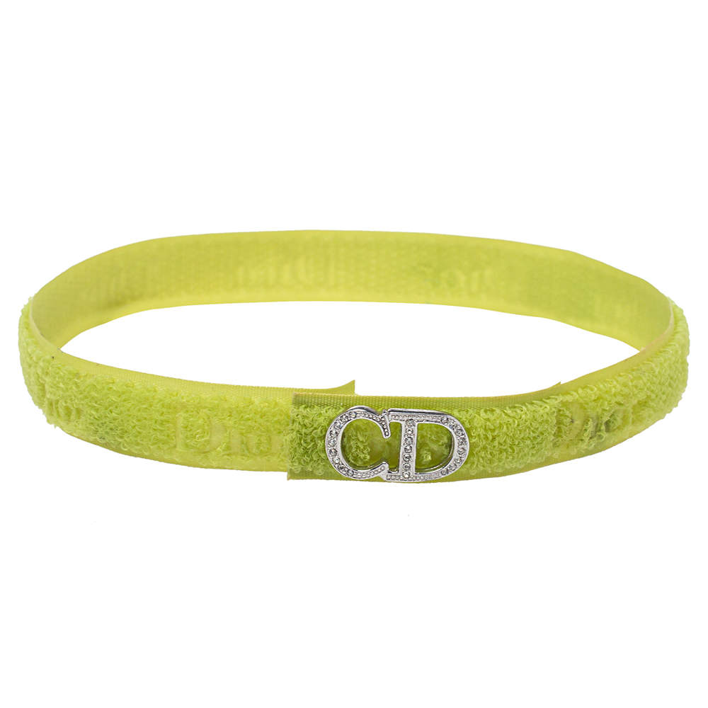 مملوكة مسبقًا Dior Lime Green Crystal Logo Velcro Choker Necklace 