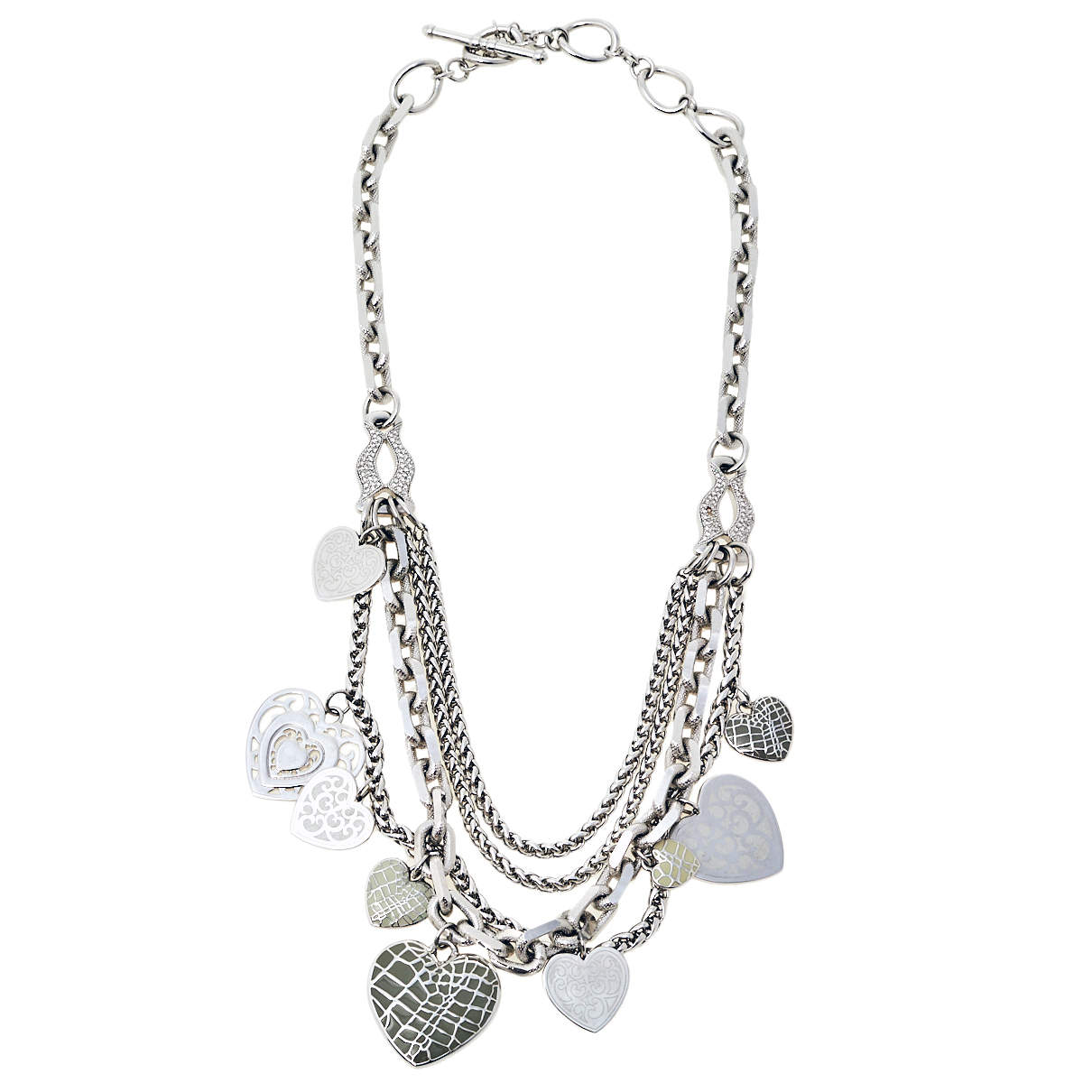 مملوكة مسبقًا Dior Silver Tone Multi Strand Heart Charm Necklace