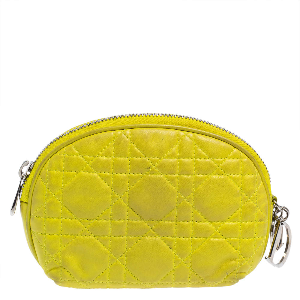 Pre Owned Dior Yellow Cannage Leather Lady Dior Cosmetic Pouch