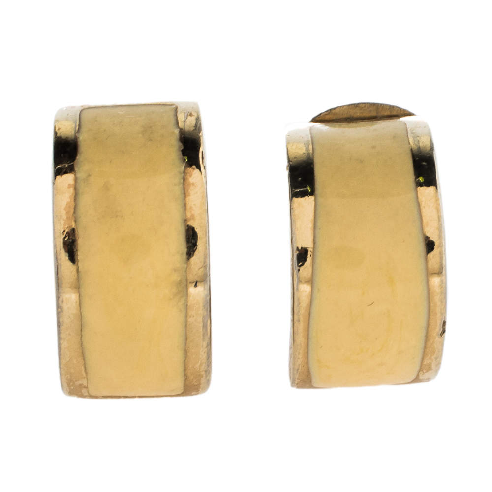 Dior Vintage Cream Enamel Gold Tone Clip-On Earrings
