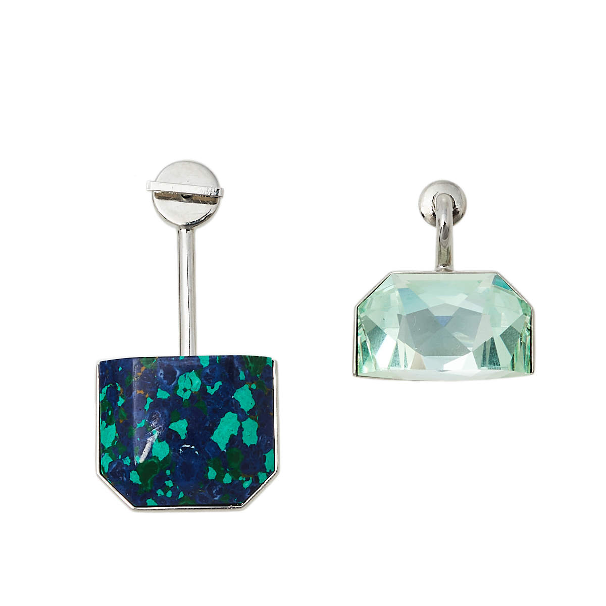 Pre Owned Dior Malachite Stone & Crystal Asymmetric Drop Earrings