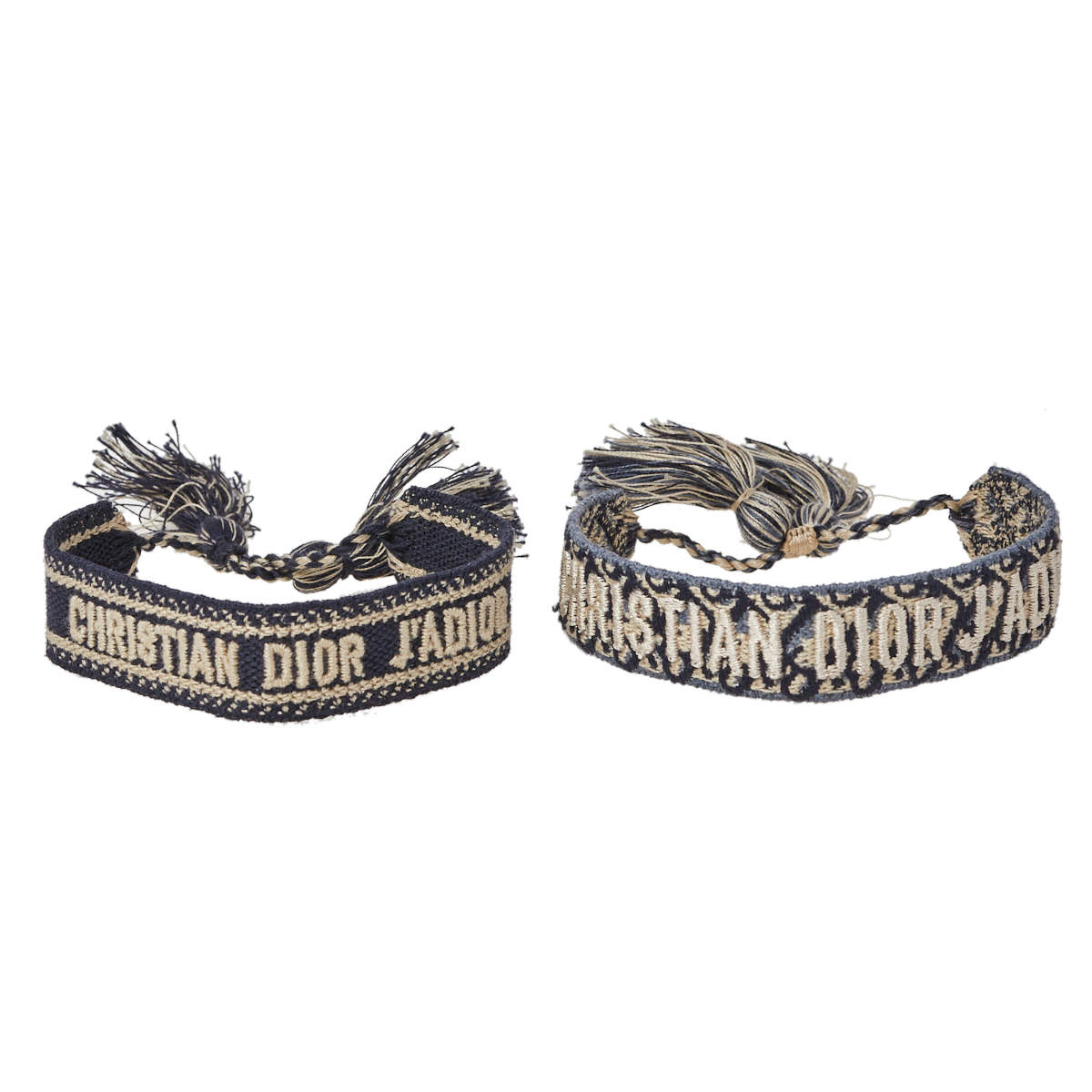 Dior J'adior & Oblique Navy Blue Cotton Embroidered Set of Two Bracelets