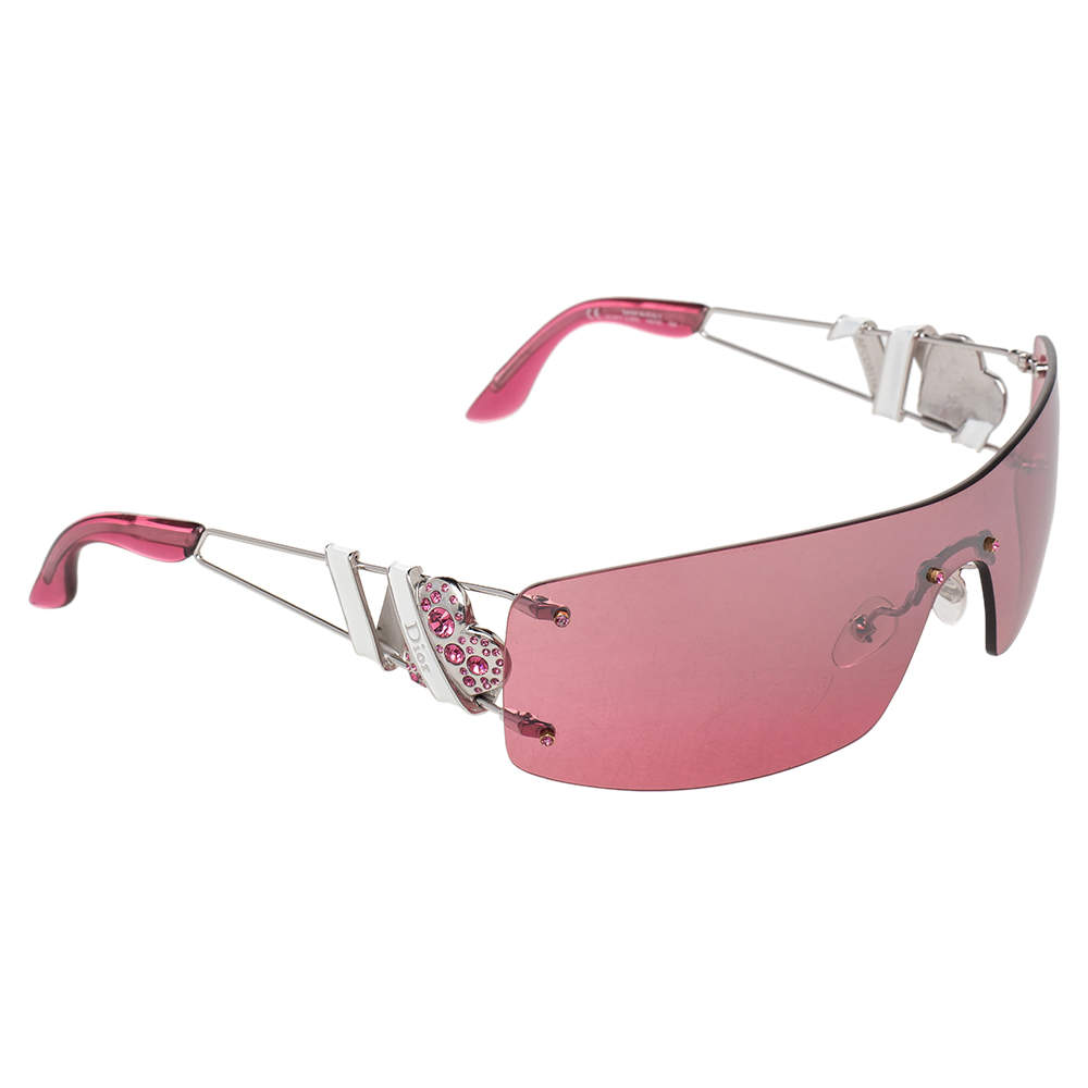 Dior Pink Heart Core Rimless Shield Sunglasses W Rhinestone Logo Arm at  1stDibs