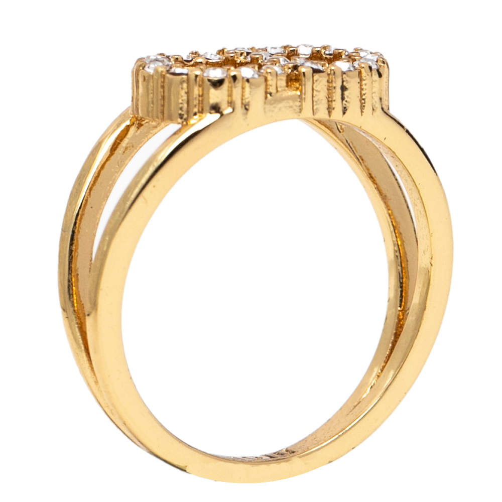 Dior Gold Tone Crystal CD Ring Size EU 51