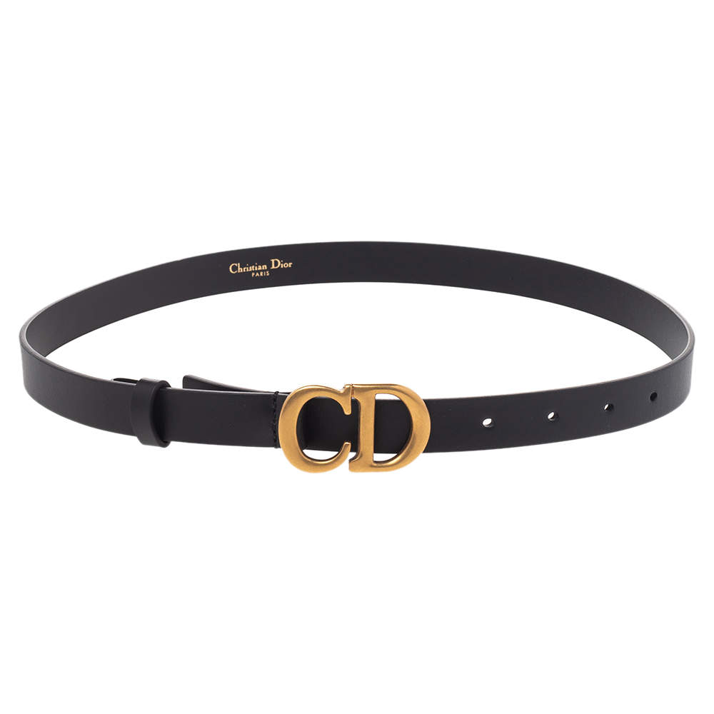 مملوكة مسبقًا Dior Black Ultrasmooth Leather Saddle Belt 75