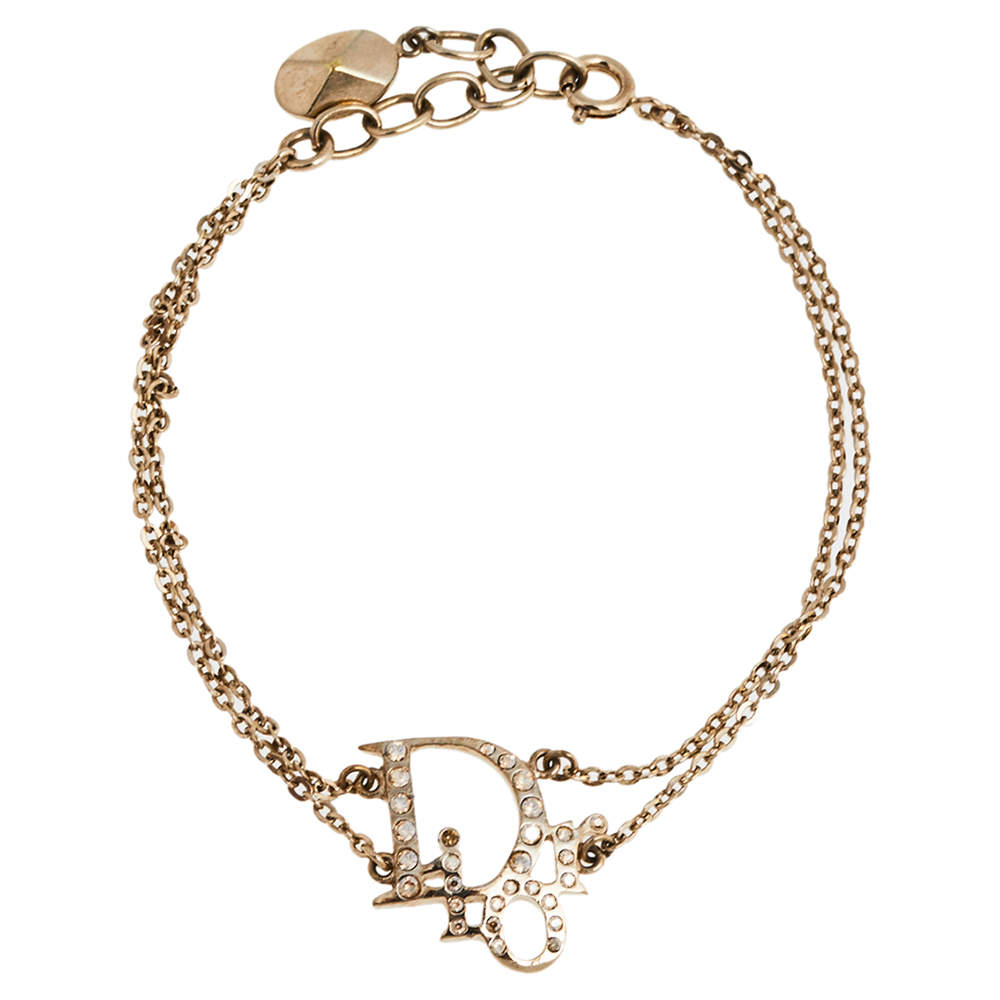 Dior Gold Tone Crystal Oblique Bracelet
