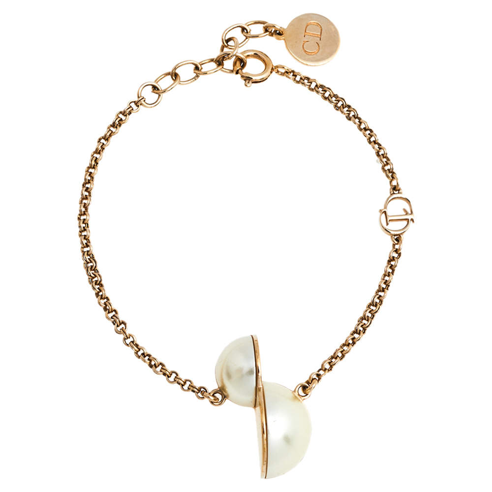 Dior Tribales Half Faux Pearl Gold Tone Bracelet