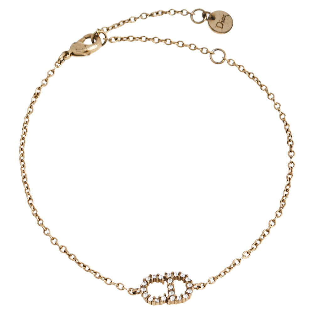 Pre Owned Dior Clair D Lune Crystal Gold Tone Bracelet