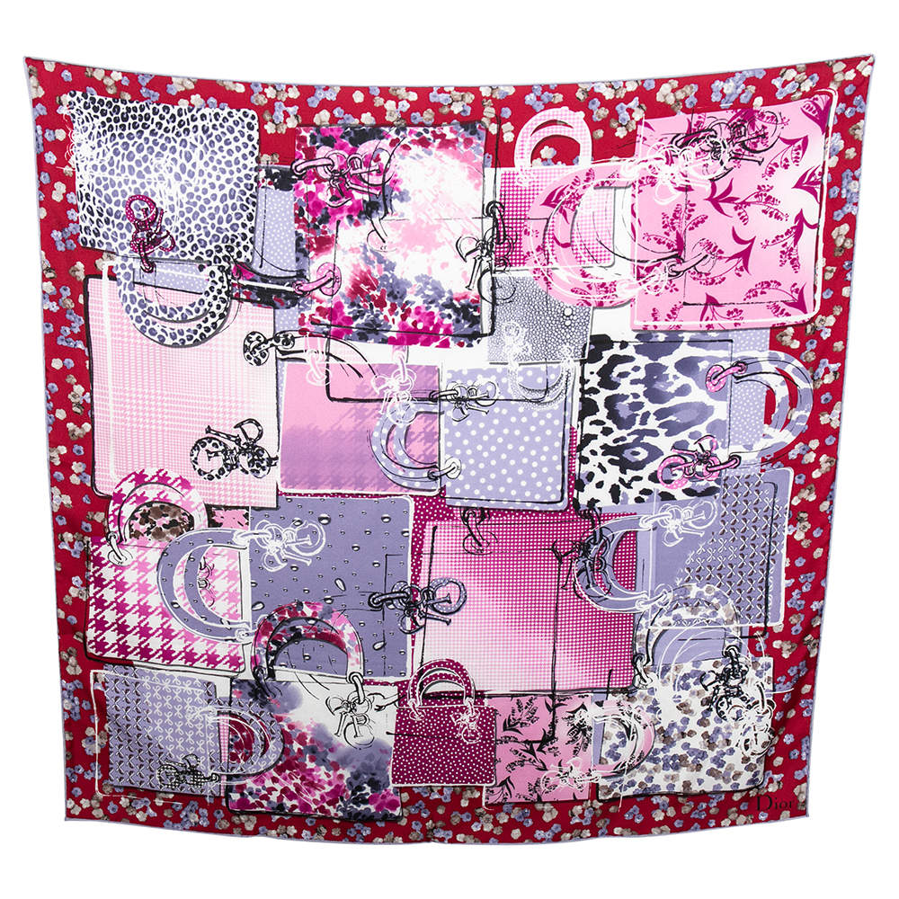 Pre Owned وشاح ديور حرير وردي مطبوع