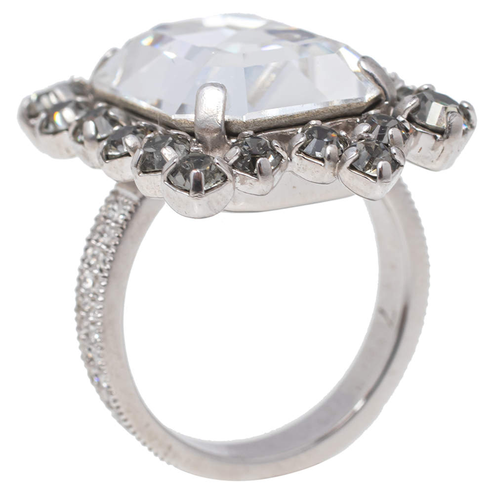 مملوكة مسبقًا Dior Silver Tone Baguette Crystal Ring Size 54