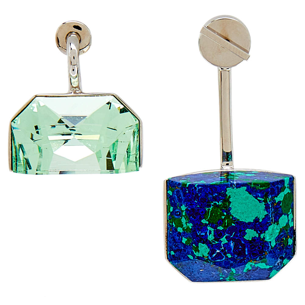 Pre Owned Dior Malachite & Crystal Asymmetric Drop Earrings