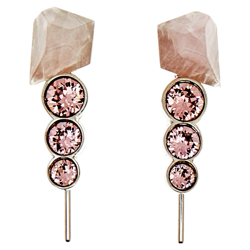 Pre Owned Dior Rose Quartz & Crystal Climber Earrings