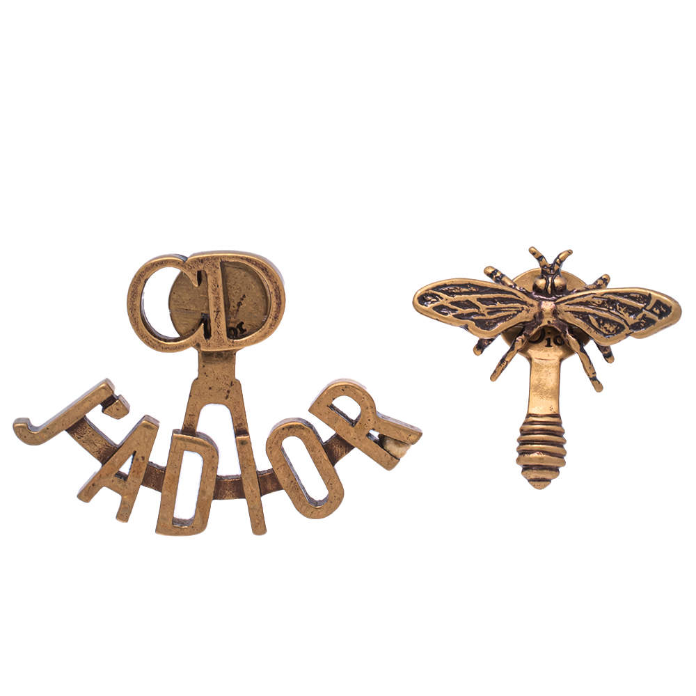 Pre Owned Dior J'Adior Aged Gold Tone Bee Stud Earrings